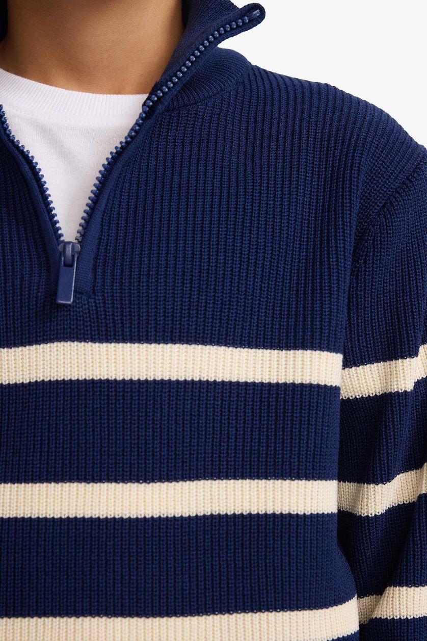 GARÇONS Marin Pull tricot rayé à demi-zip pour garçon