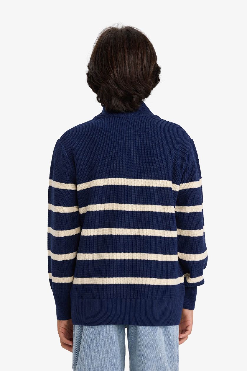 GARÇONS Marin Pull tricot rayé à demi-zip pour garçon