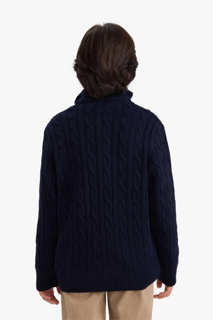 Boys & Teens NAVY Boy Half Zippered Bear Printed Knit Pullover