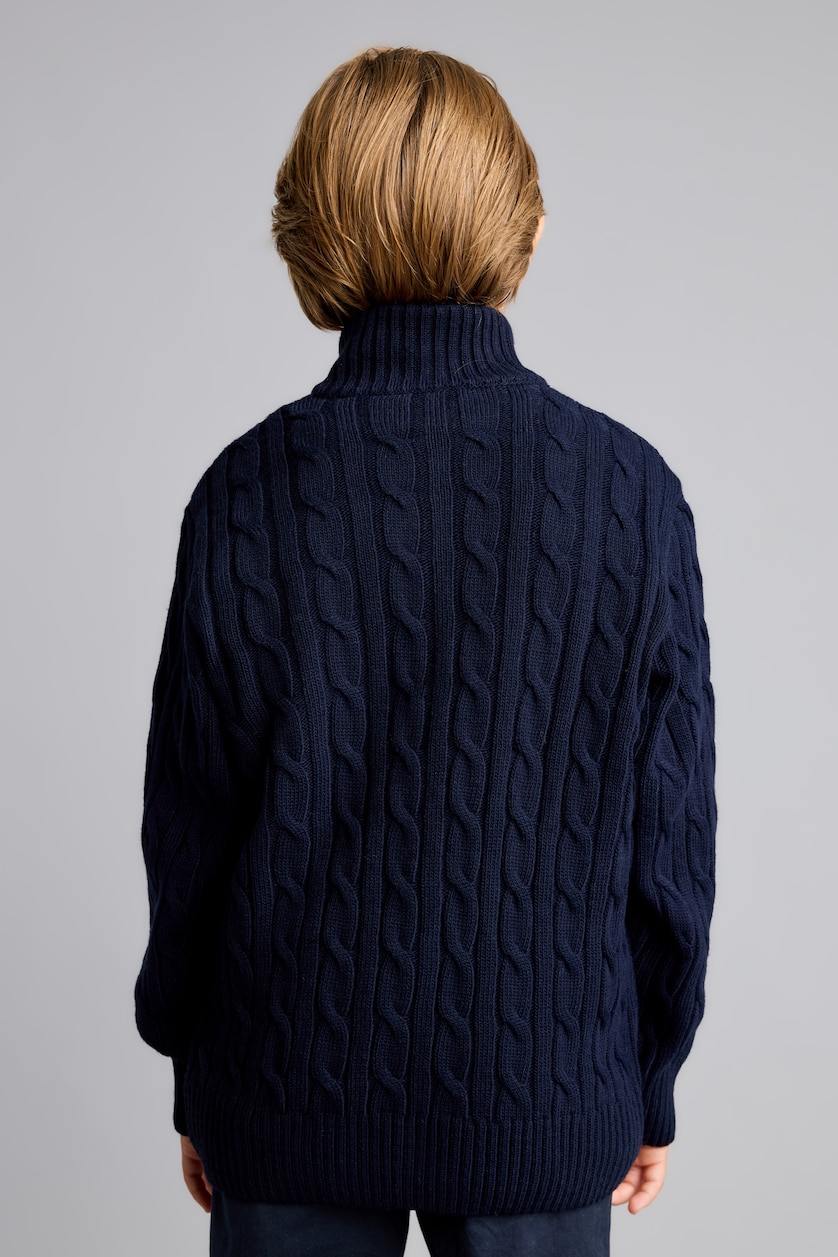 BOYS & TEENS NAVY بلوفر تريكو اولادي قصة عادية بياقة نص سوسته