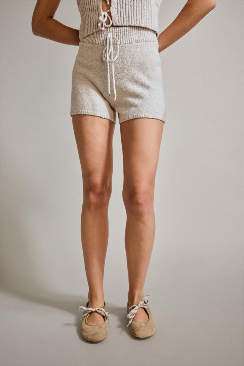Woman Light Beige Short Leg Knitwear Trousers