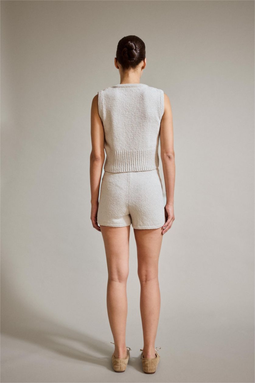 Woman Light Beige Short Leg Knitwear Trousers