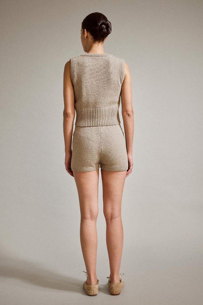 Kadın Açık Gri Beli Bağcıklı Lastikli Şort