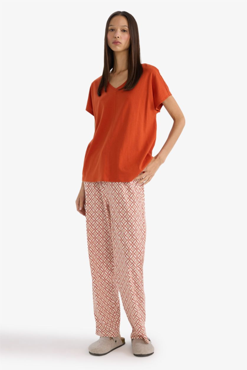 نساء برتقالي سيت قصة عادية نص ردن - قطعتين