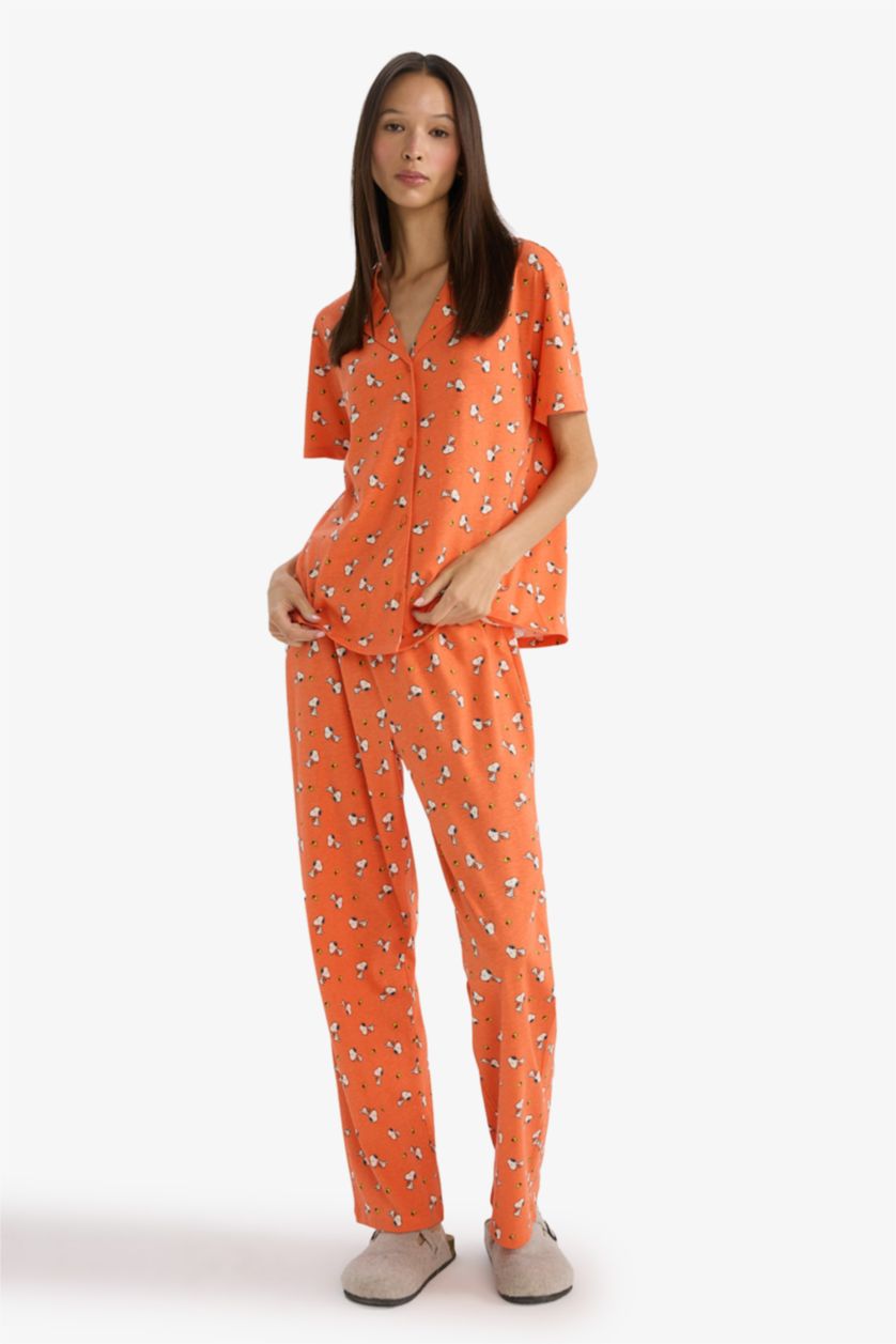 Женщины Оранжевый Комплект из 2 предметов Snoopy Regular Fit с коротким рукавом