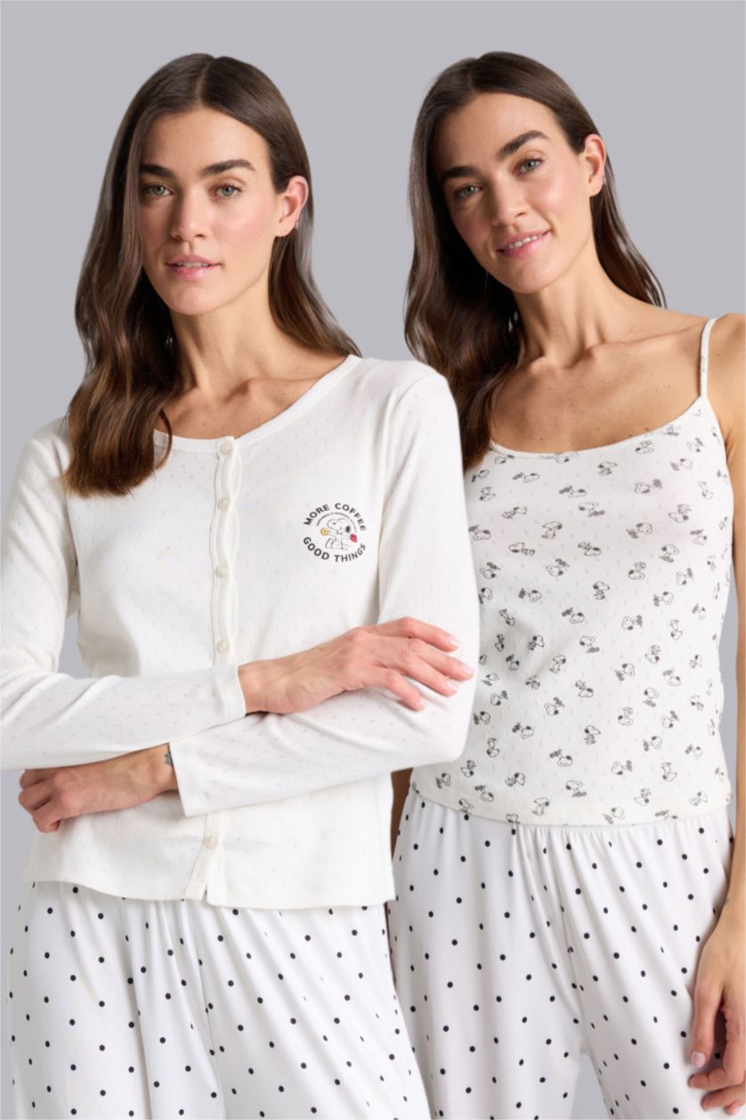 Әйелдерге экру Snoopy Regular Fit ұзын жеңді 2 дана жинақ