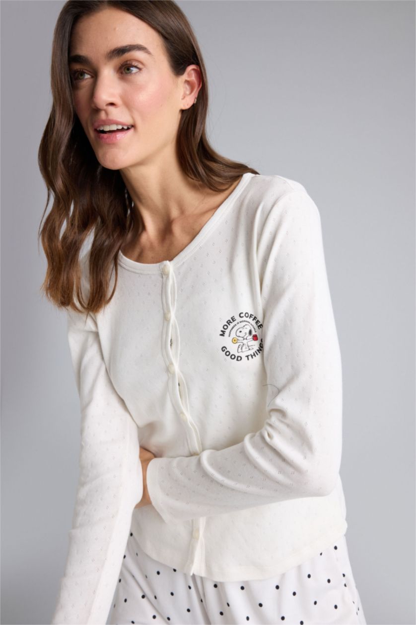 Әйелдерге экру Snoopy Regular Fit ұзын жеңді 2 дана жинақ