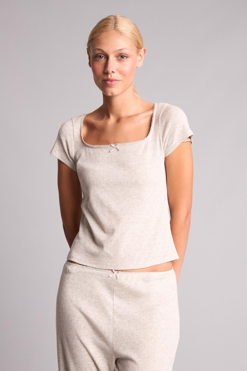 Women Grey Melange Regular Fit Heather Grey Short Sleeve T-Shirt and Pants Pyjama Set