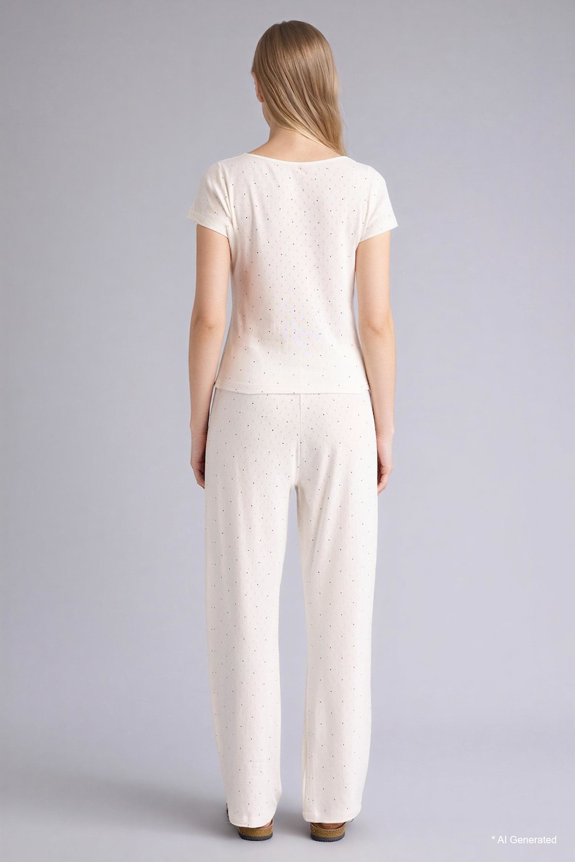 FEMME Écru Ensemble Pyjama T-shirt et Pantalon