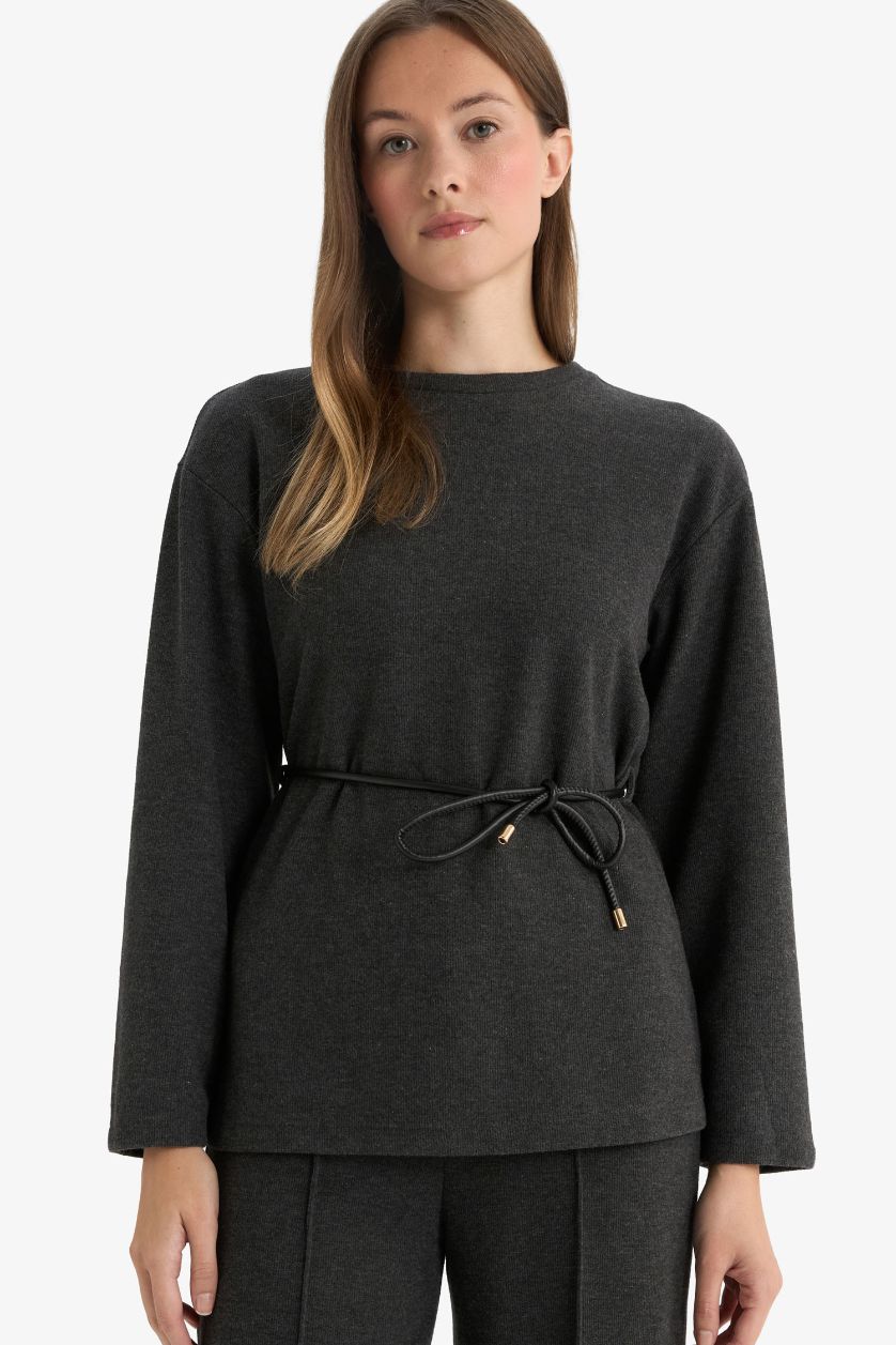 WOMAN Anthracite Melange Regular Fit Crew Neck Long Sleeve T-Shirt