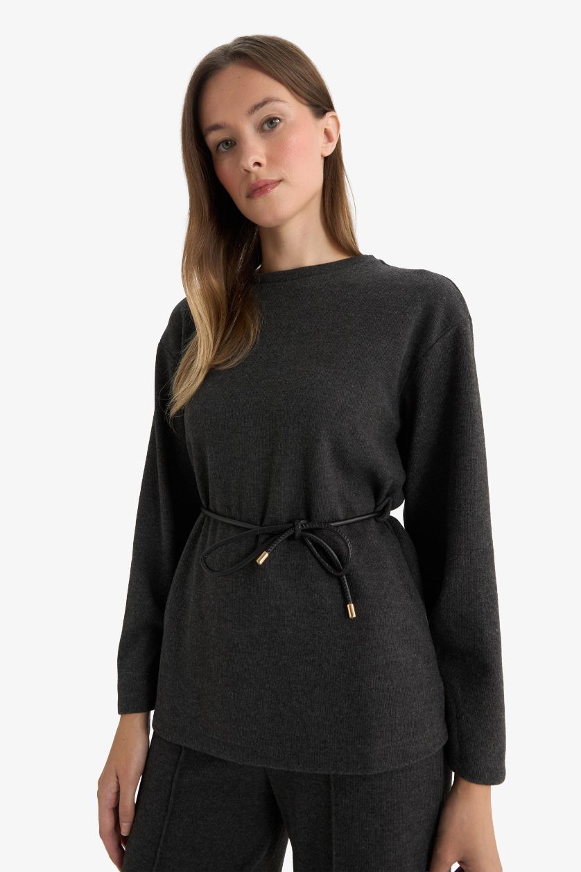 WOMAN Anthracite Melange Regular Fit Crew Neck Long Sleeve T-Shirt