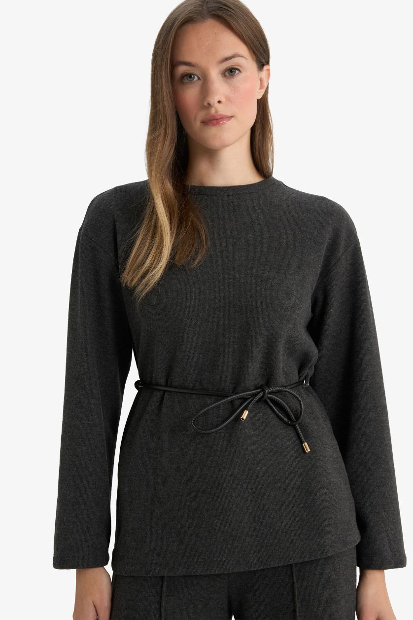 WOMAN Anthracite Melange Regular Fit Crew Neck Long Sleeve T-Shirt