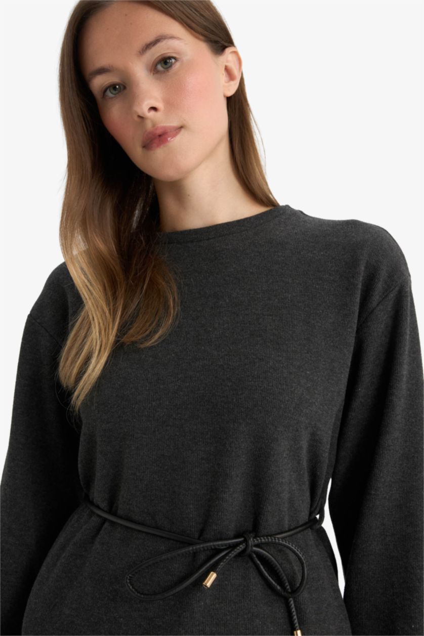 WOMAN Anthracite Melange Regular Fit Crew Neck Long Sleeve T-Shirt