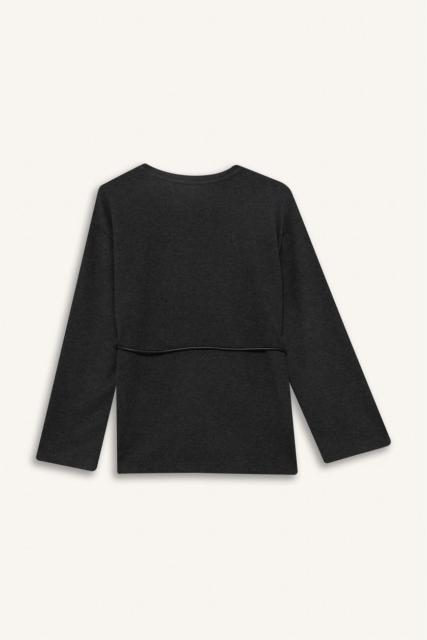 WOMAN Anthracite Melange Regular Fit Crew Neck Long Sleeve T-Shirt