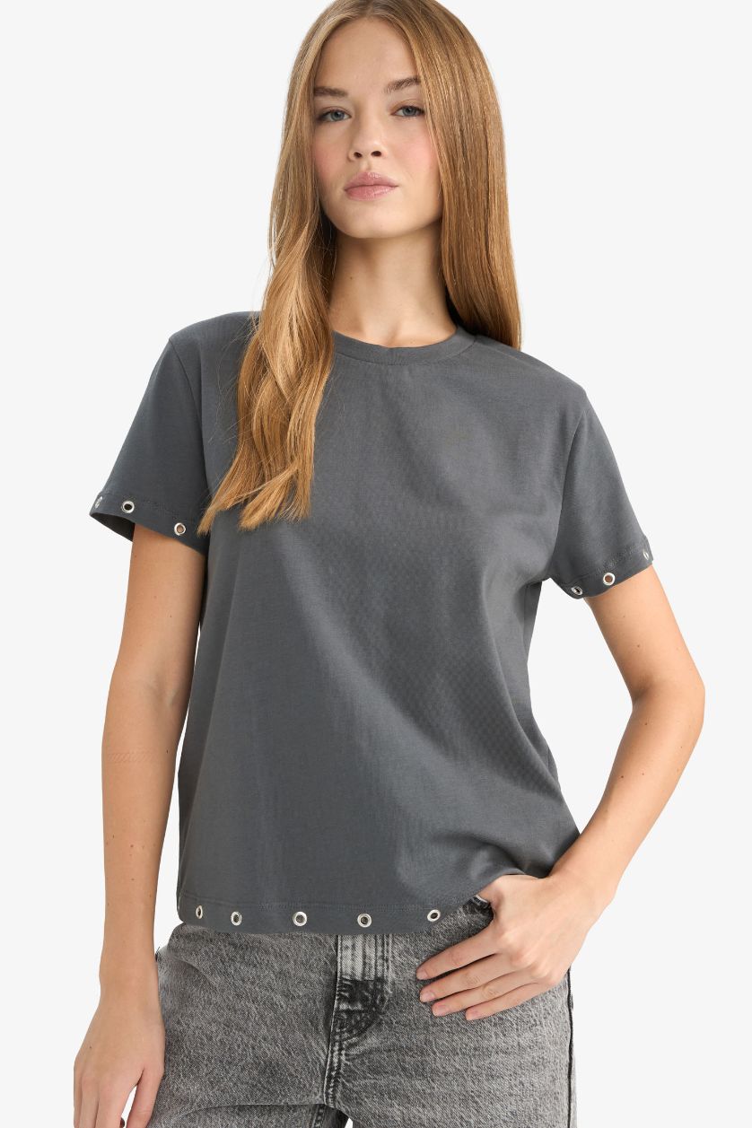 FEMME Anthracite T-shirt à col rond et manches courtes Coupe ample