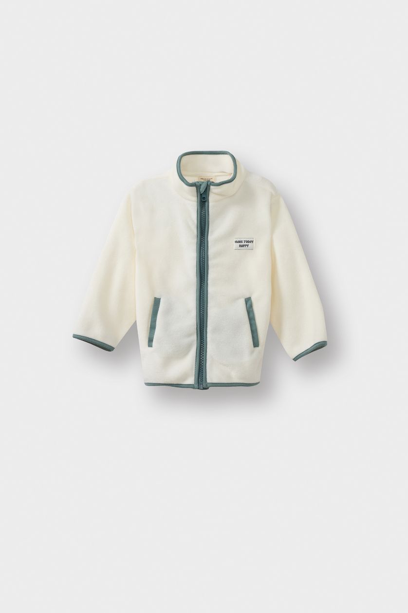 Erkek Bebek Açık Taş Dokuma Etiketli Fermuarlı Polar Hırka Erkek Bebek