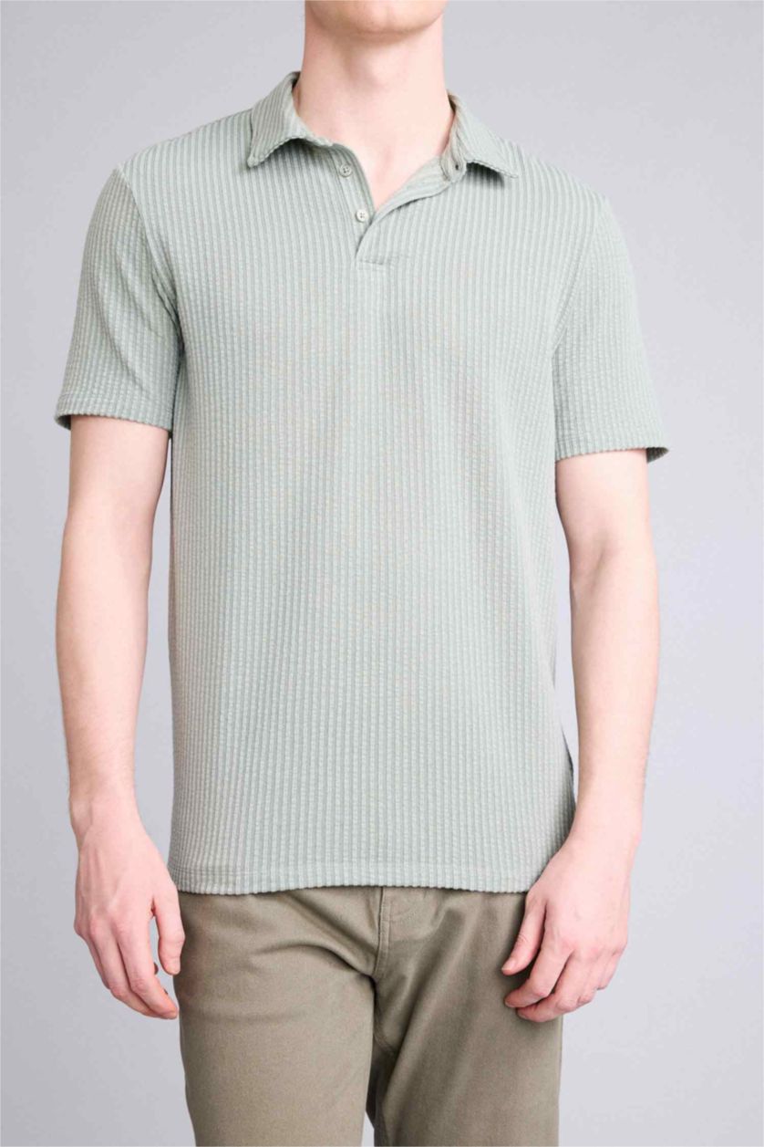 Erkek Haki Standart Fıt Polo Yaka Kısa Kollu Polo Tişört