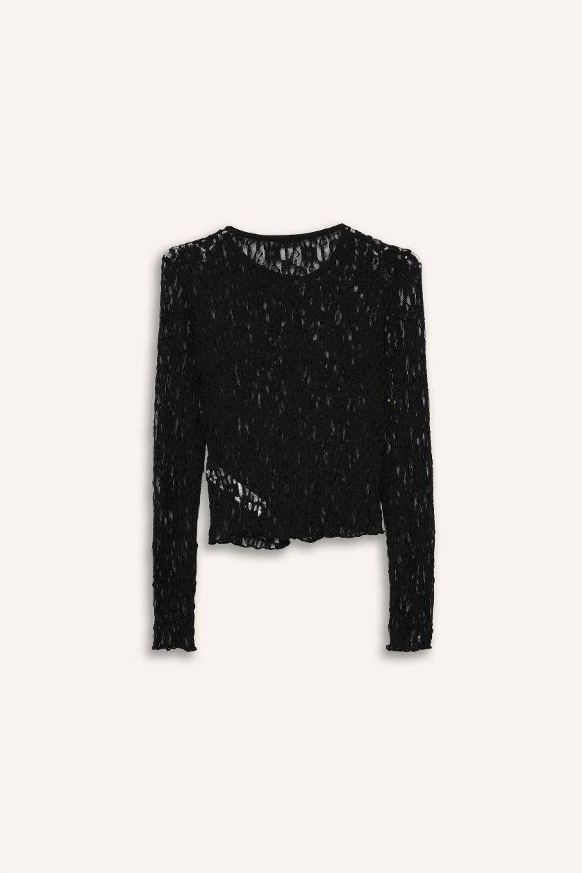 Kadın Siyah Fıtted Bisiklet Yaka Dantel Hırka