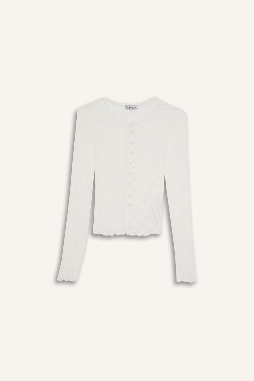 نساء بيج فاتح جاكيت بالدانتيل مخصر بياقة مستديرة