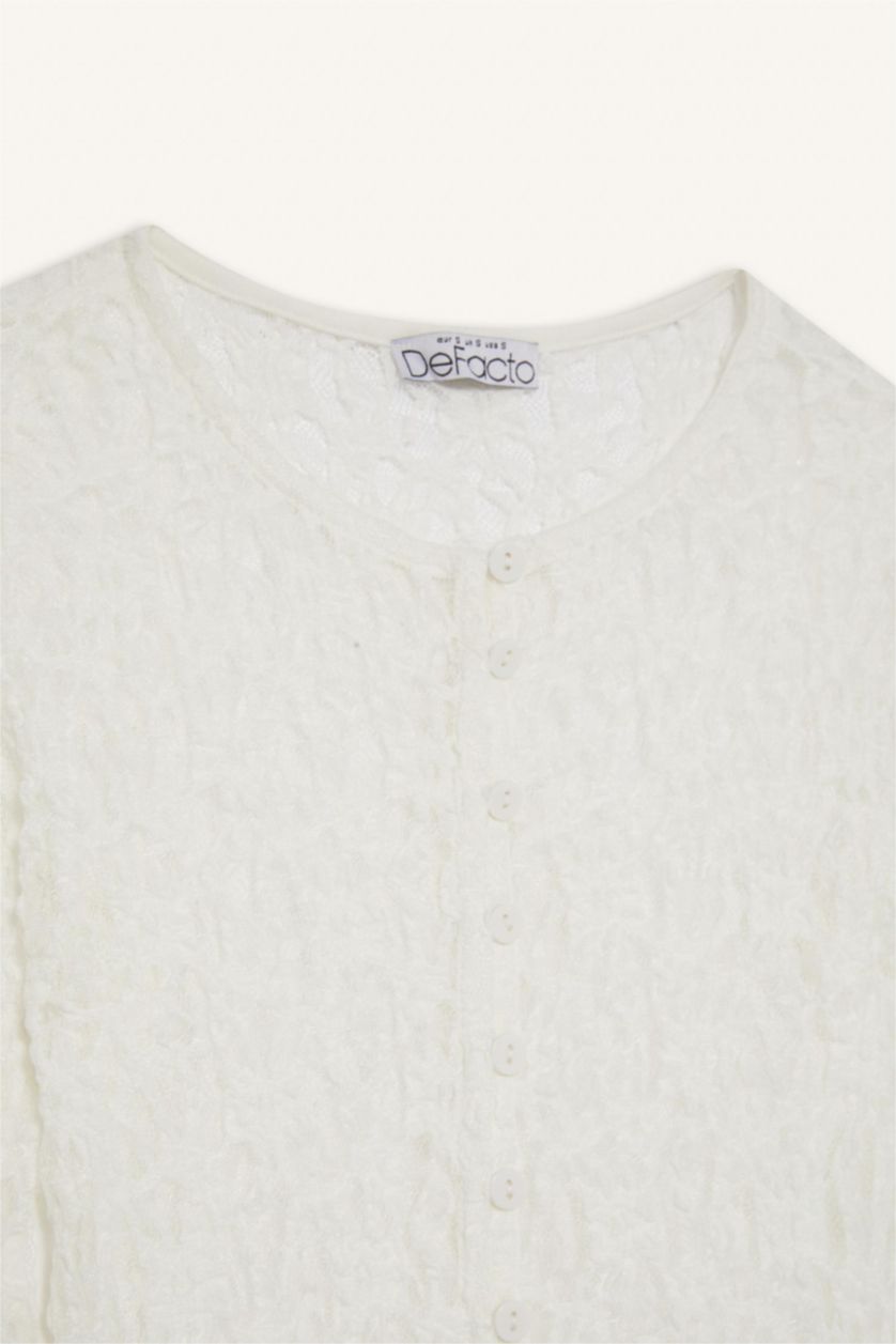 نساء بيج فاتح جاكيت بالدانتيل مخصر بياقة مستديرة