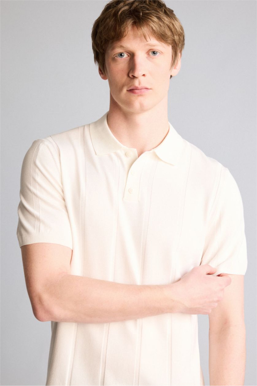 Erkek Ekru Standart Fıt Polo Yaka Kısa Kollu Polo Tişört