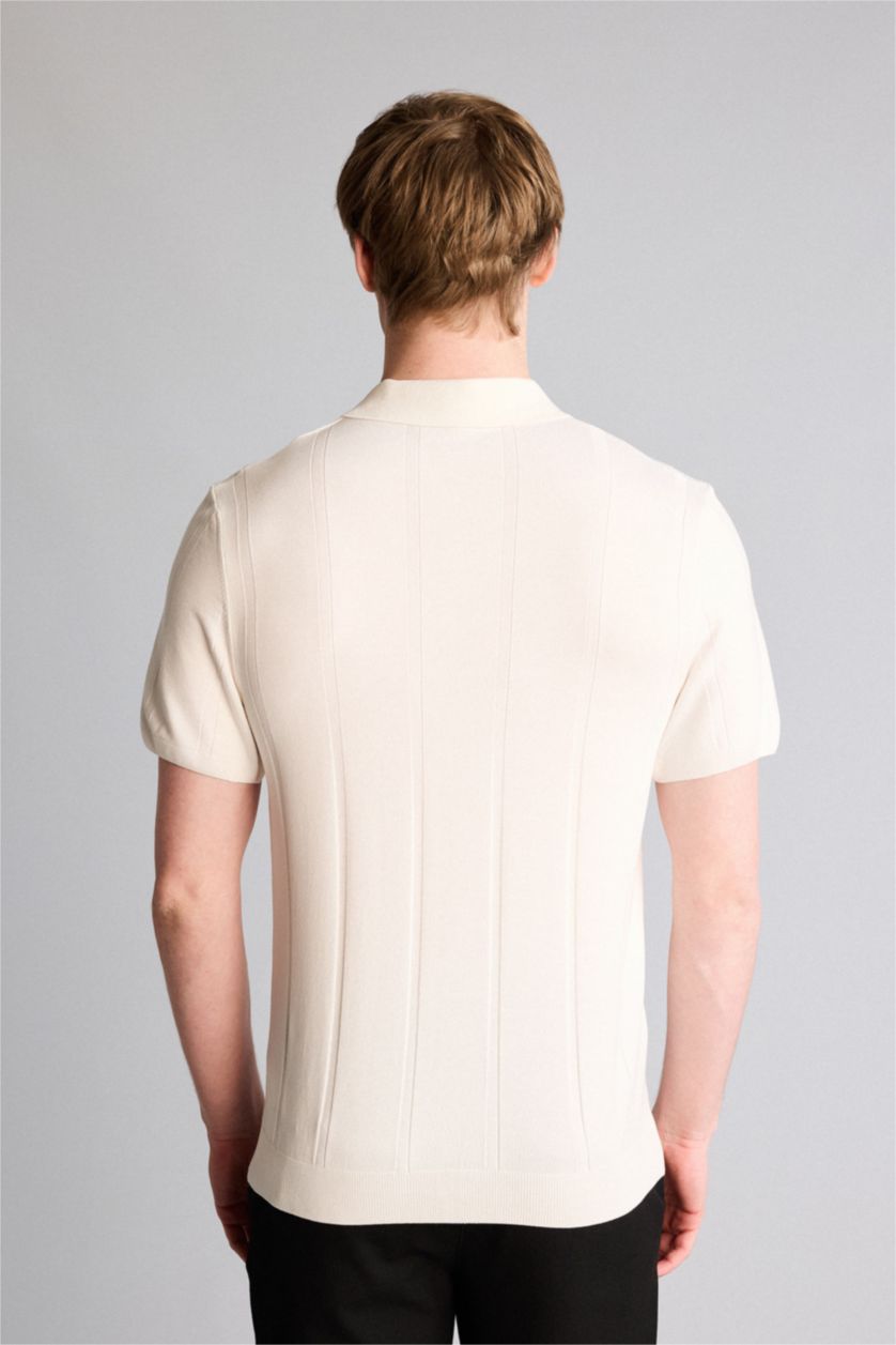 Erkek Ekru Standart Fıt Polo Yaka Kısa Kollu Polo Tişört