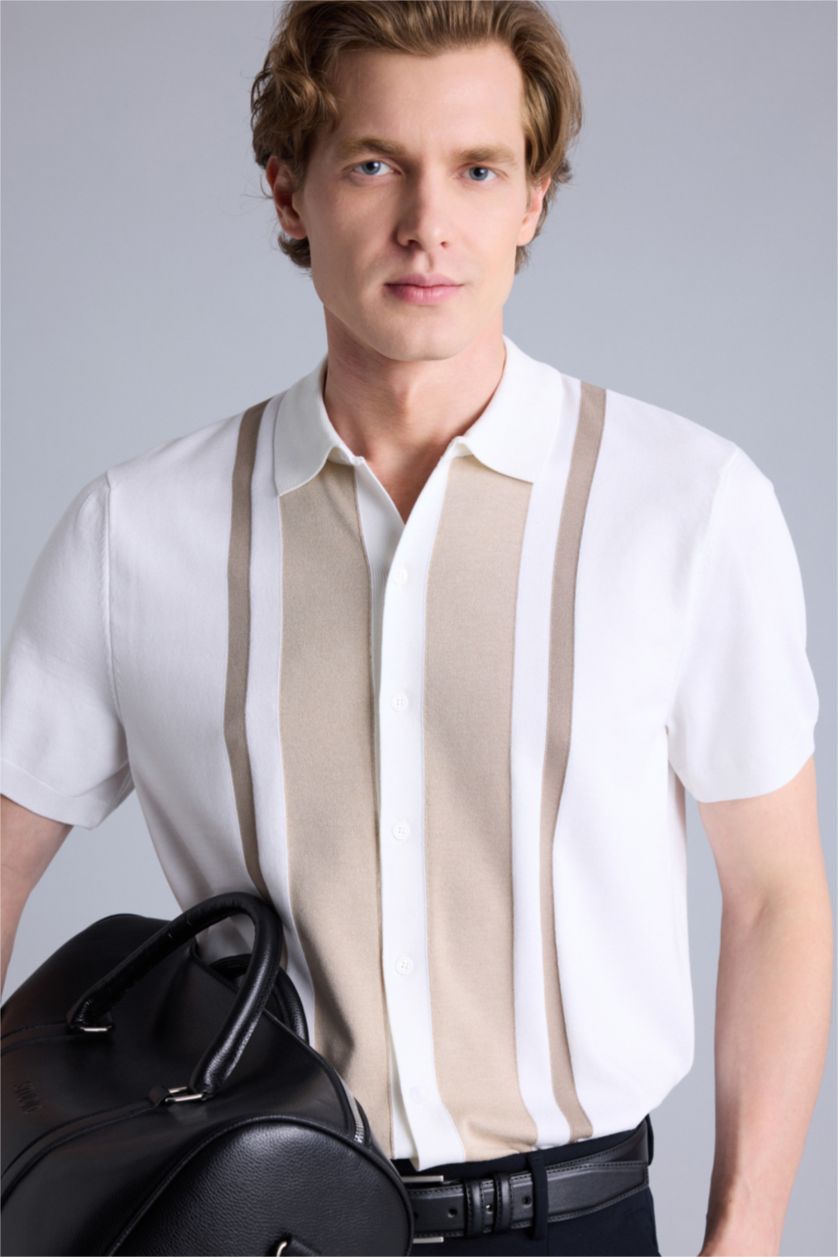 Erkek Ekru Kısa Kollu Polo Tişört