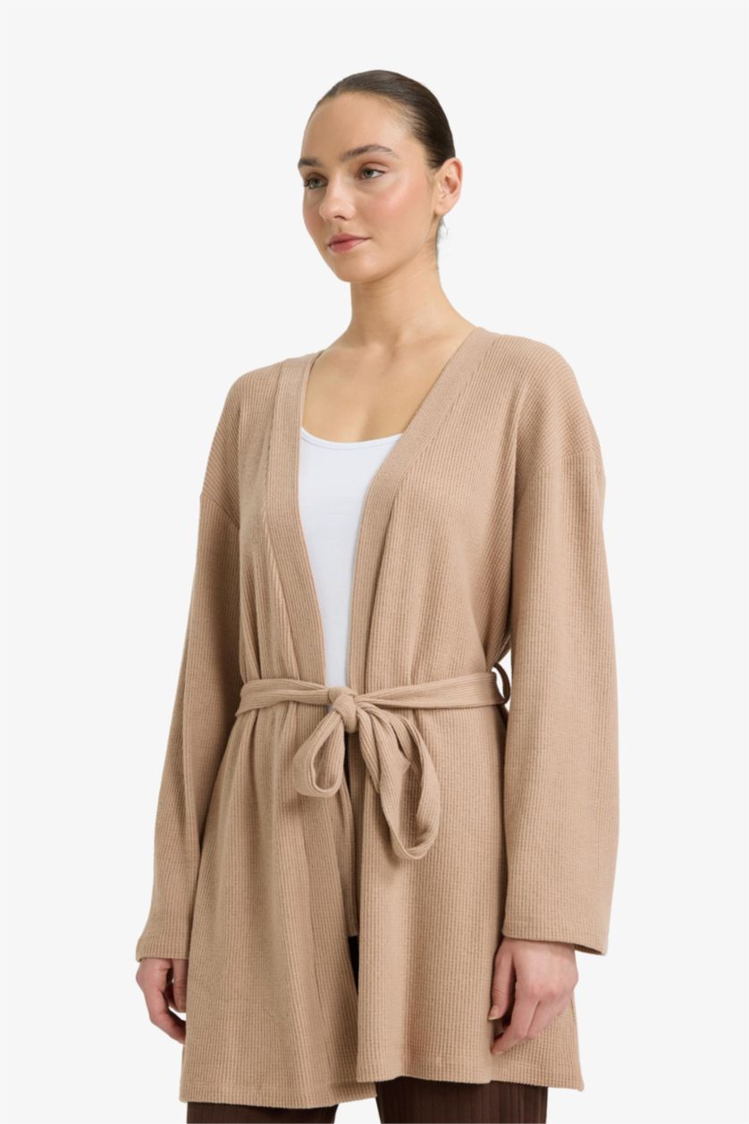 Woman Brown Regular Fit Wrap Collar Welsoft Plush Robe