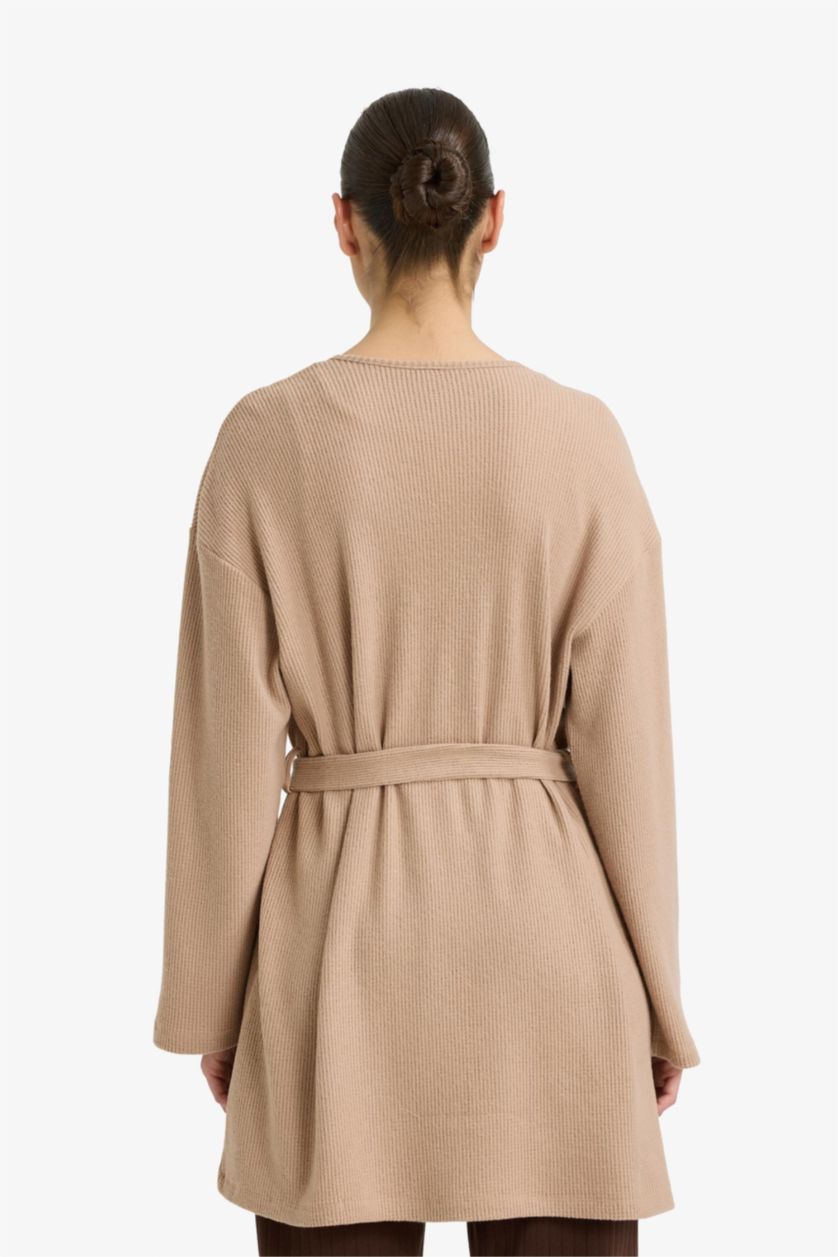 Woman Brown Regular Fit Wrap Collar Welsoft Plush Robe