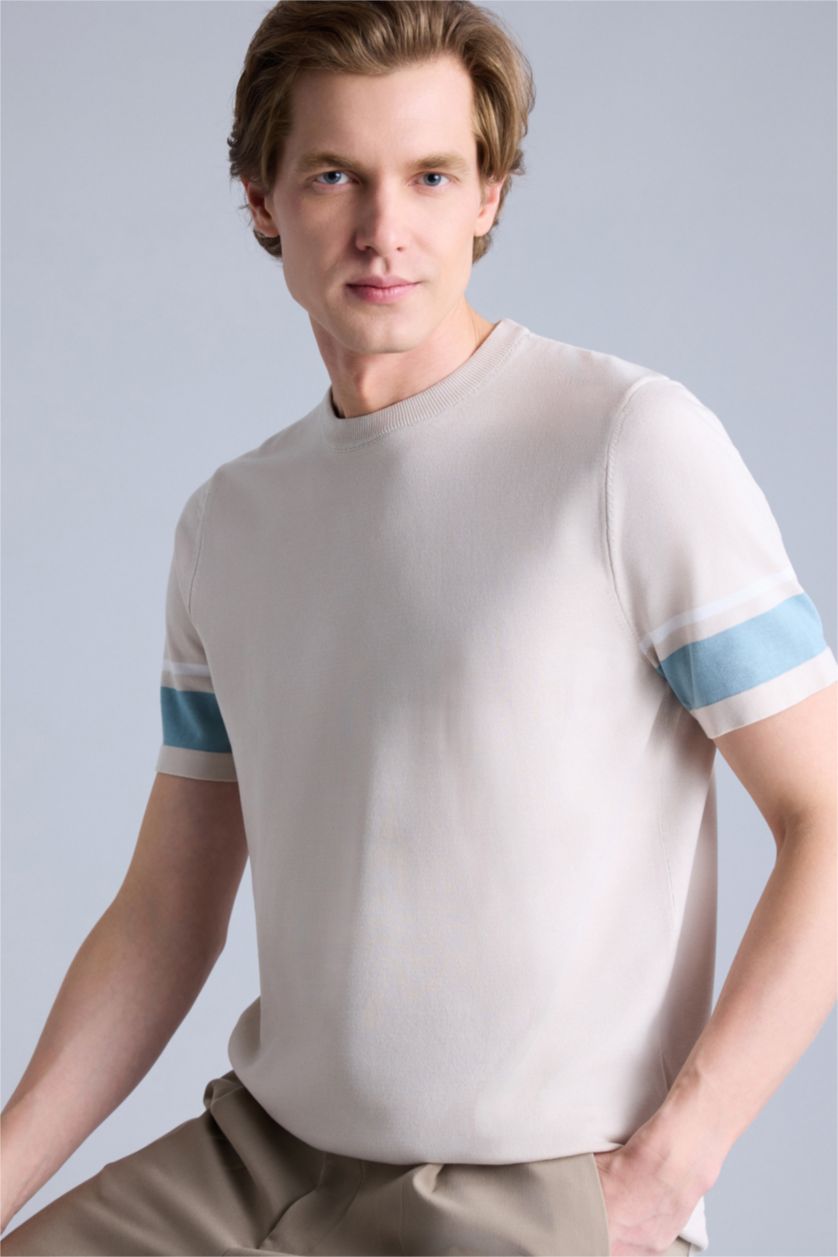 Erkek Ekru Kısa Kollu Tişört