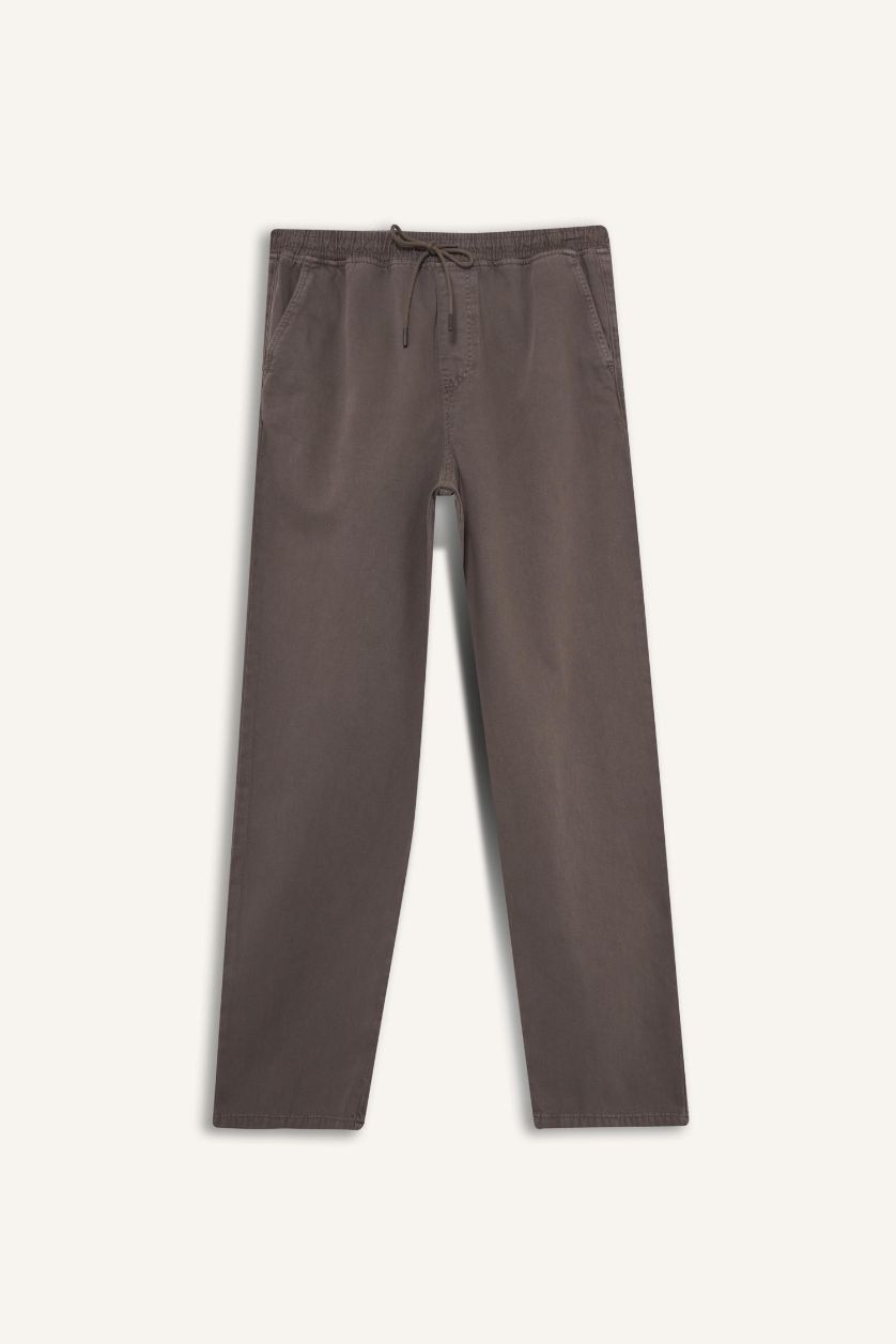 Man Light Brown Straight Leg Trousers