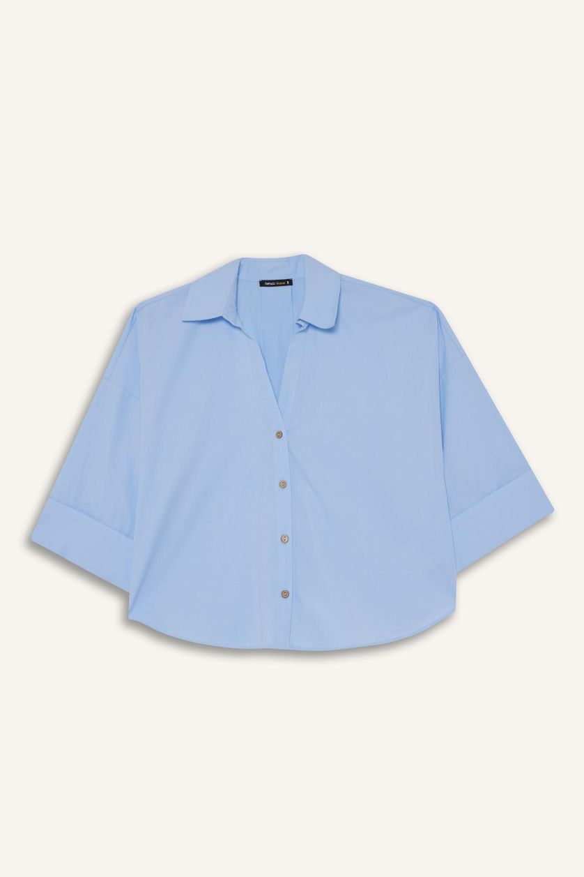 WOMAN Light Blue Poplin Long Sleeve Shirt