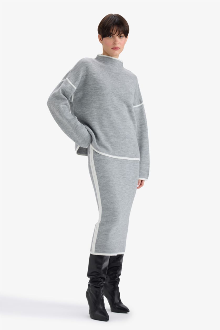 WOMAN Grey Melange Pencil Skirt Knitwear Skirt