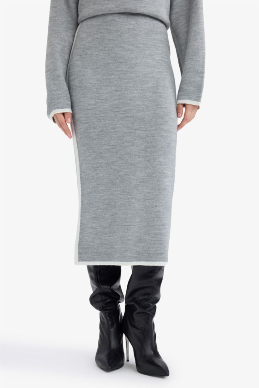 WOMAN Grey Melange Pencil Skirt Knitwear Skirt