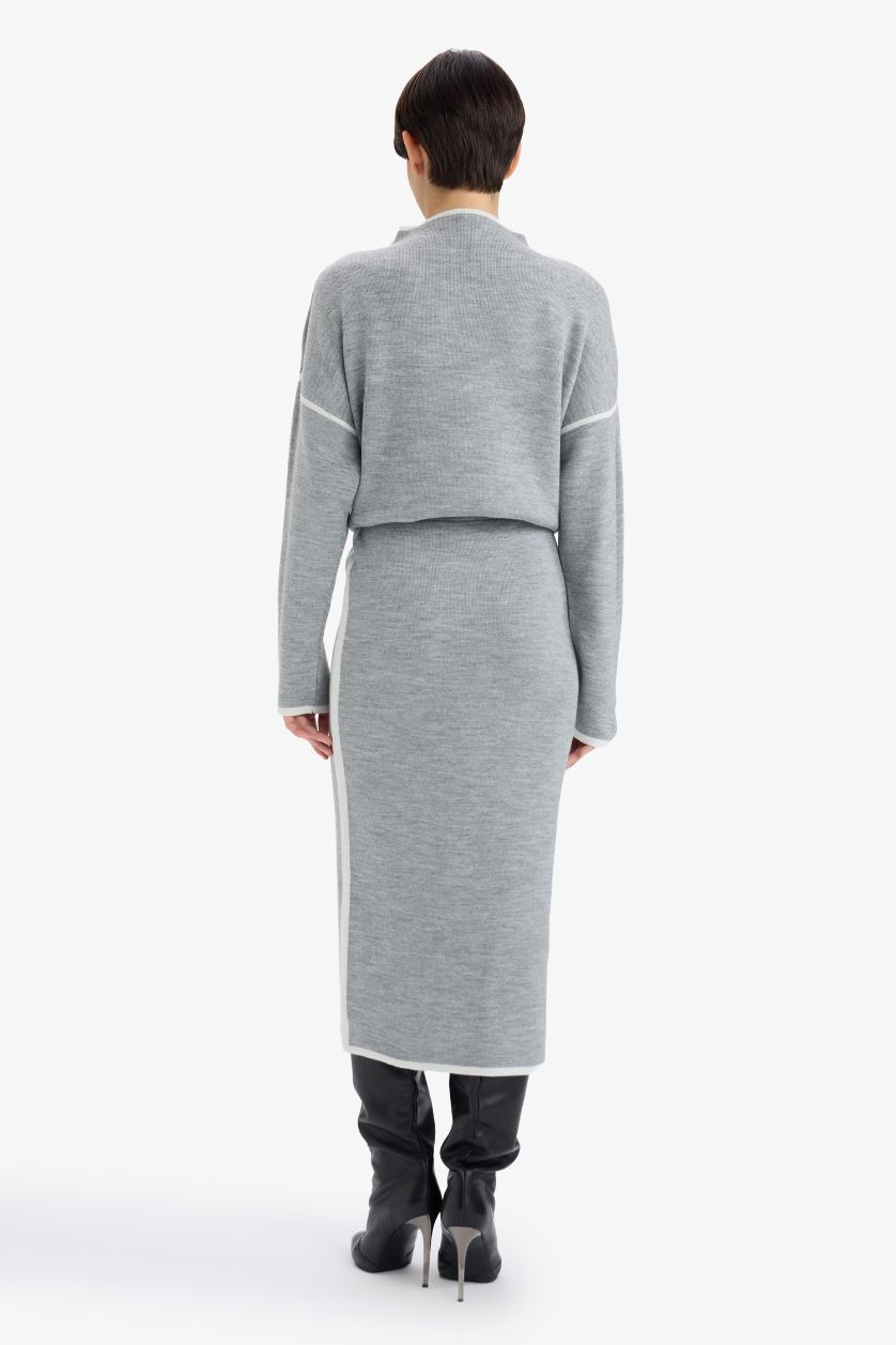 WOMAN Grey Melange Pencil Skirt Knitwear Skirt