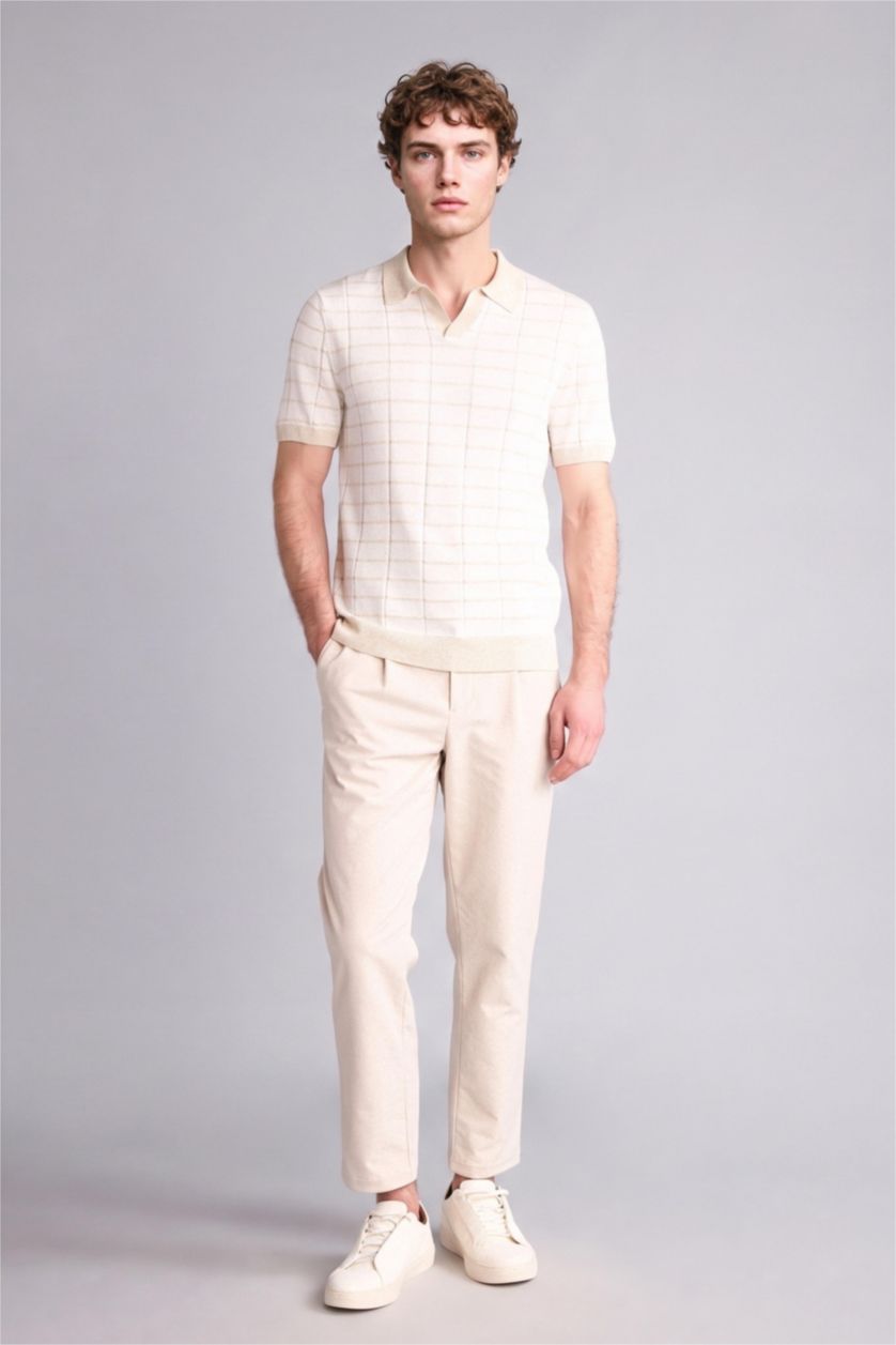 رجالي بيج فاتح Standard Fit Short Sleeve Polo T-Shirt