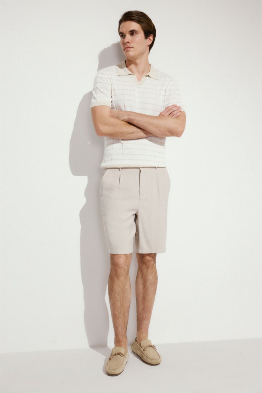 MAN Ecru Linen Blended Short Sleeve Polo T-Shirt