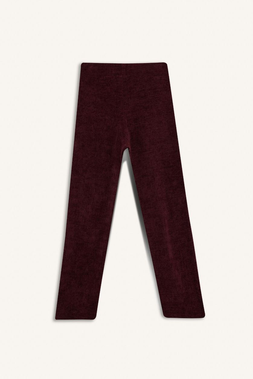 Kız Çocuk - Genç Kız Bordo Wide Leg Kadife Eşofman Altı Kız Çocuk