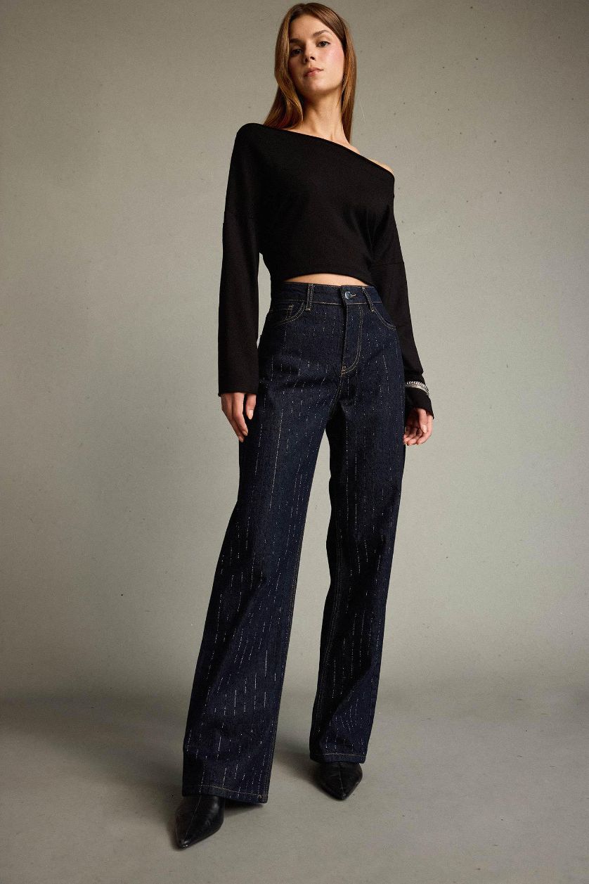 Kadın Lacivert %100 Pamuk Relax Fıt Jean Pantolon