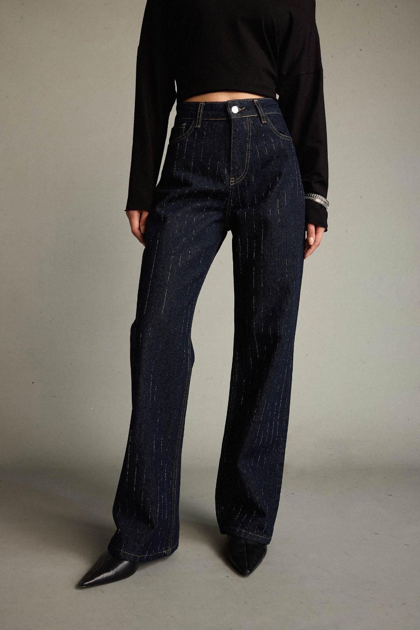 Kadın Lacivert %100 Pamuk Relax Fıt Jean Pantolon