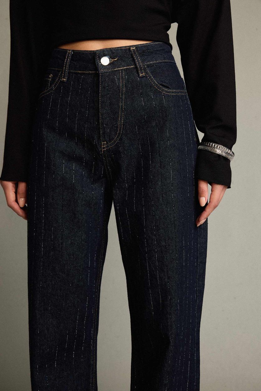 Kadın Lacivert %100 Pamuk Relax Fıt Jean Pantolon