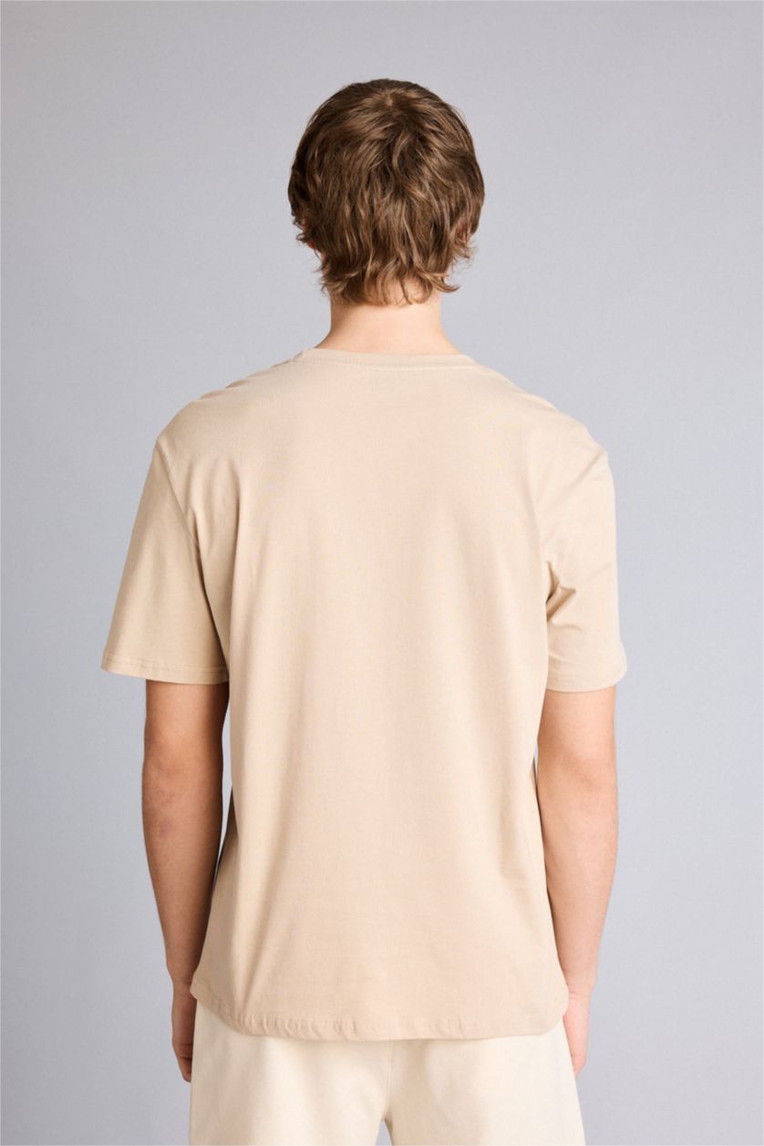 Erkek Bej Baskılı Kısa Kollu Tişört