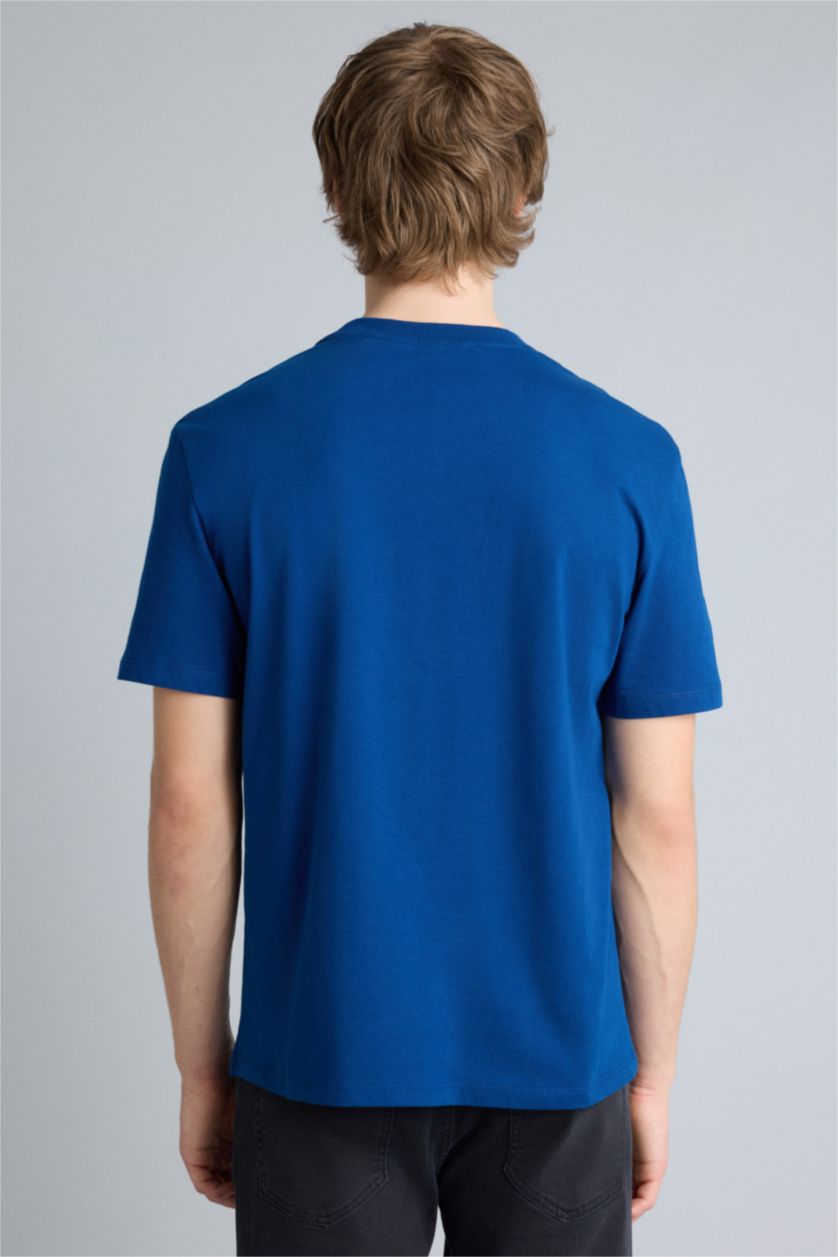 Erkek Lacivert Regular Fıt Baskılı Kısa Kollu Tişört