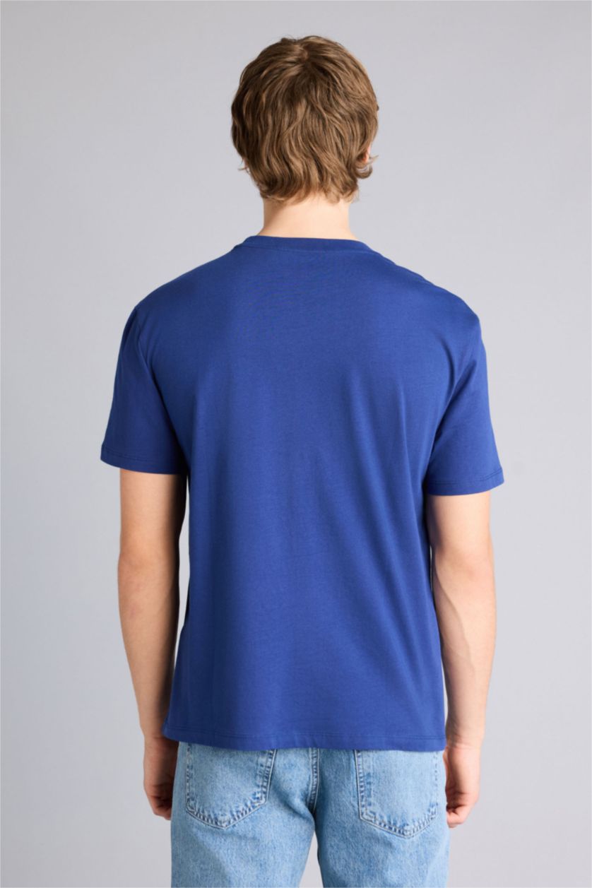 Erkek İndigo Regular Fıt Baskılı Kısa Kollu Tişört
