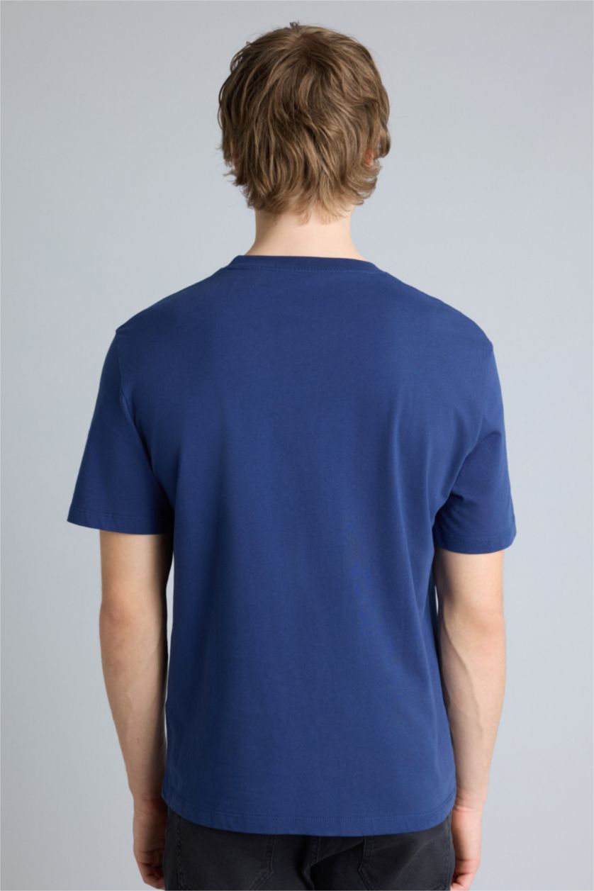 Erkek Lacivert Regular Fıt Baskılı Kısa Kollu Tişört