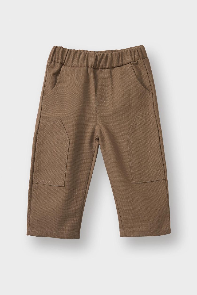 Erkek Bebek Ekru 2'li Takım Kareli Flanel Gömlek Pantolon Erkek Bebek