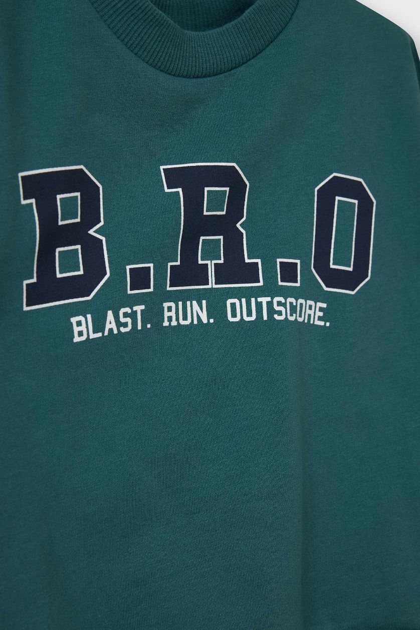 Erkek Bebek Koyu Yeşil 2'li Takım Baskılı Sweatshirt Jean Pantolon Erkek Bebek