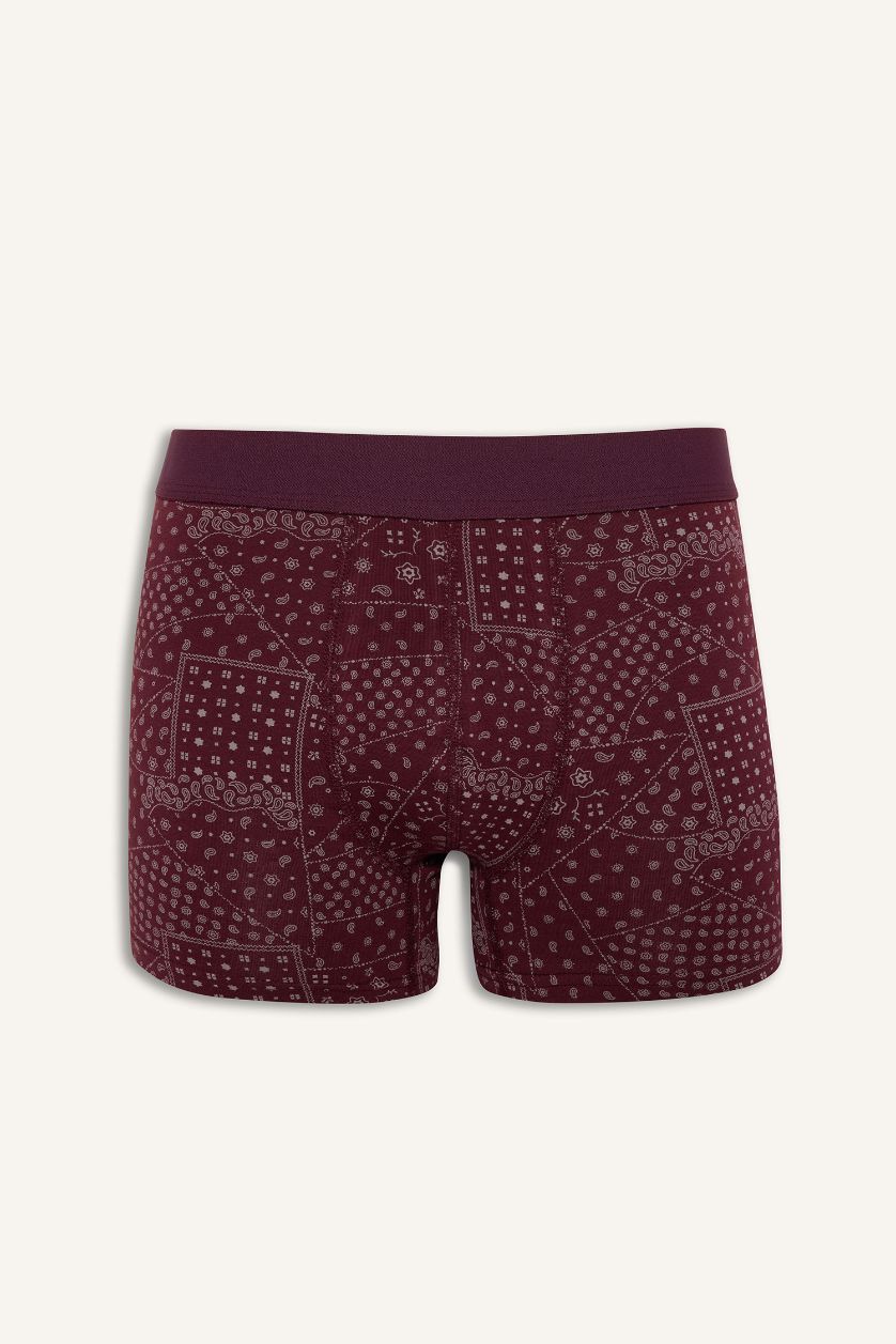 Erkek Bordo Regular Fit Şal Desenli 3'lü Boxer