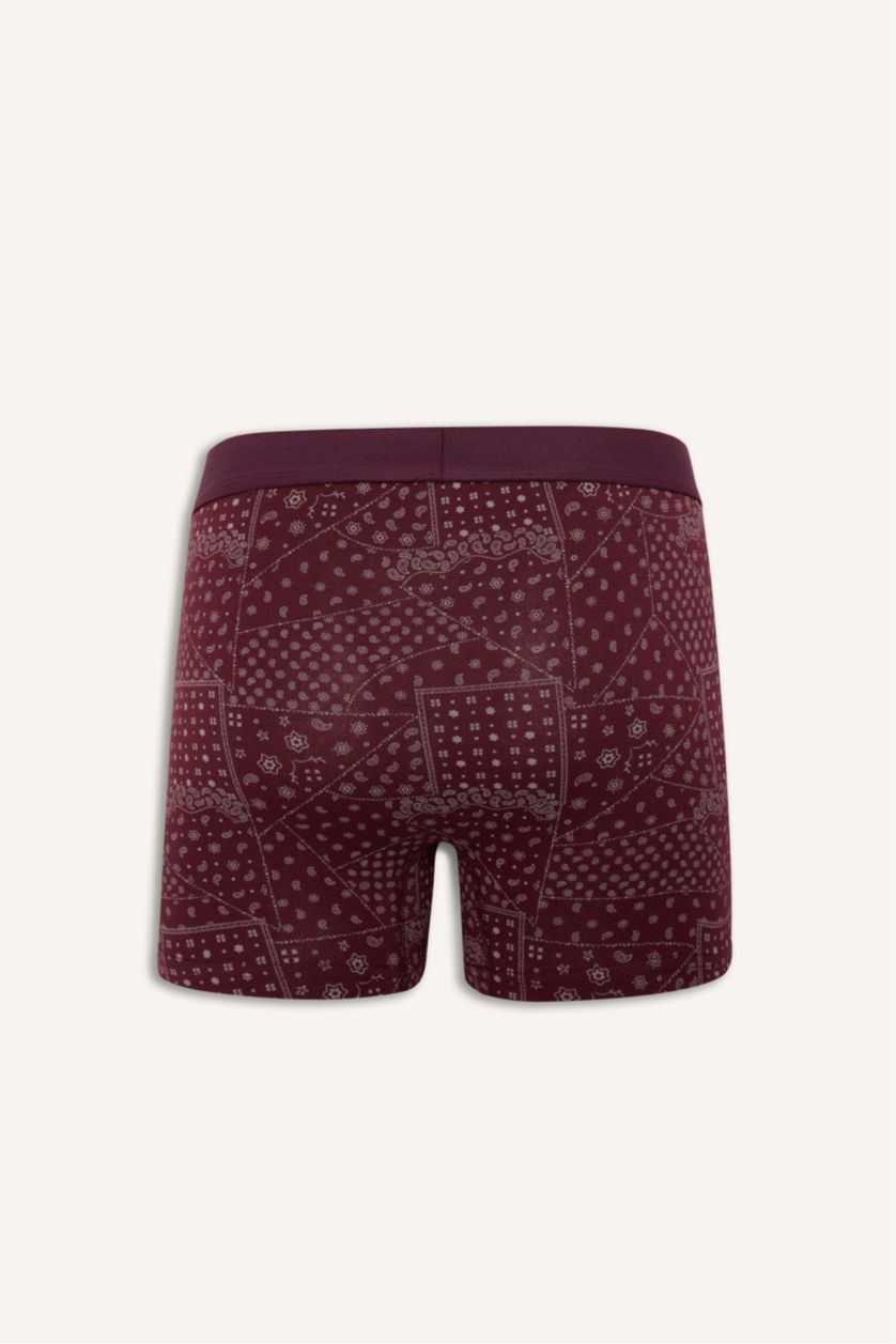 Erkek Bordo Regular Fit Şal Desenli 3'lü Boxer