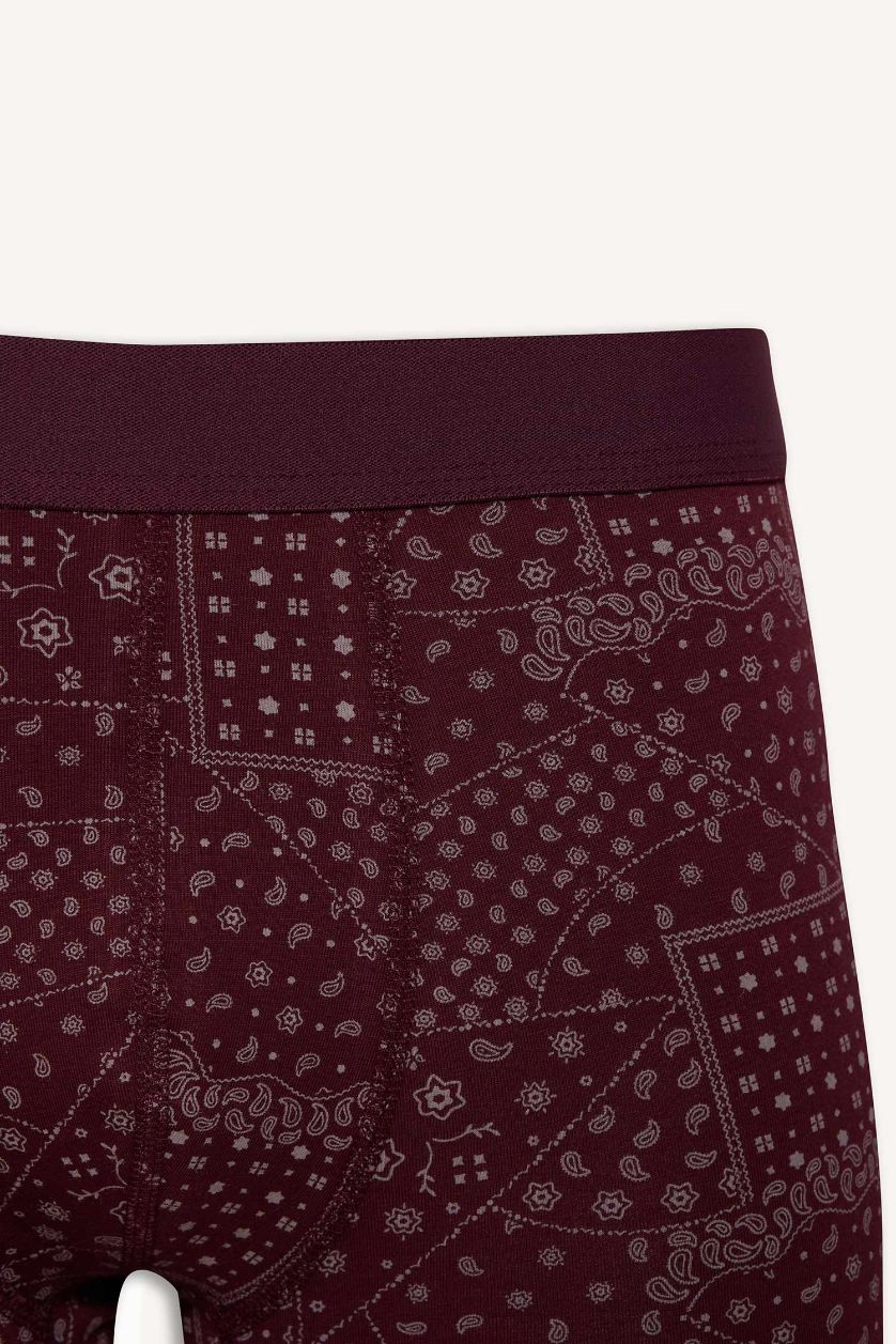 Erkek Bordo Regular Fit Şal Desenli 3'lü Boxer